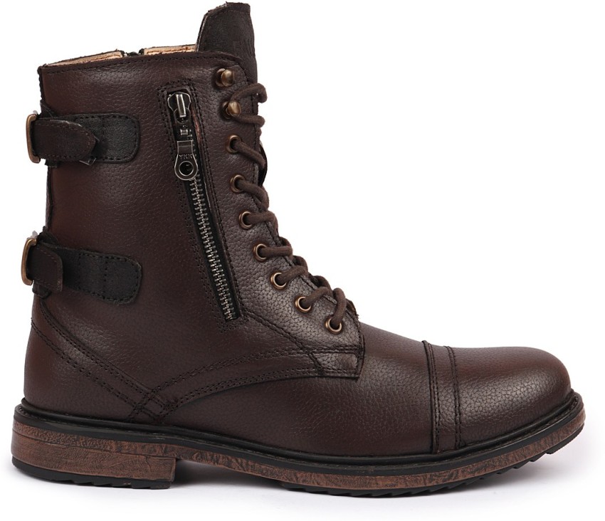 Mens brown leather cap 2025 toe boots