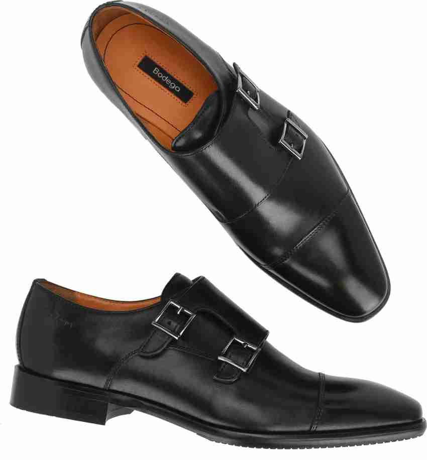 Mens black double monk strap shoes store