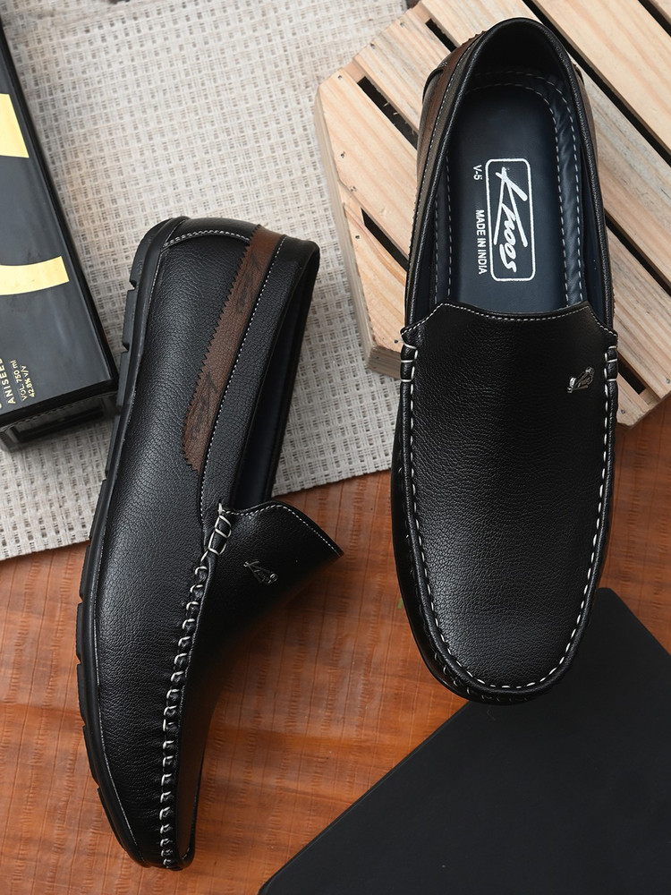 Knoos Black Synthetic Leather Casual Loafer Loafers For Men
