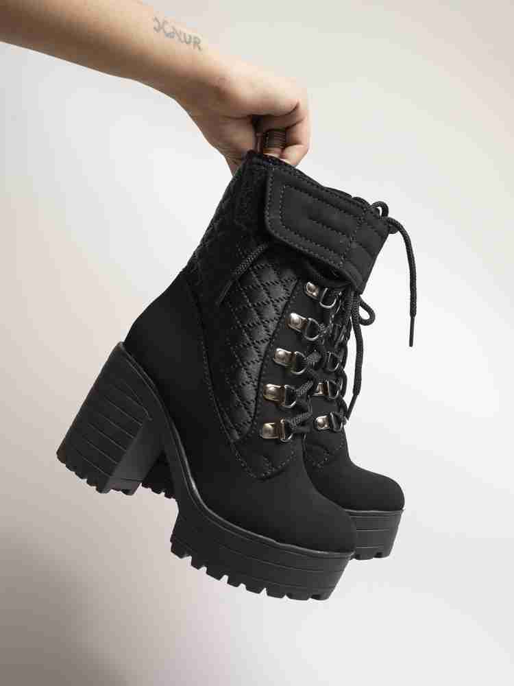 Black heeled combat shops boots outfit