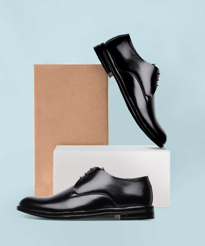 Zixer Genuine Synthetic Leather Office Black Formal Shoes For Men Branded Look Lace Up For Men
