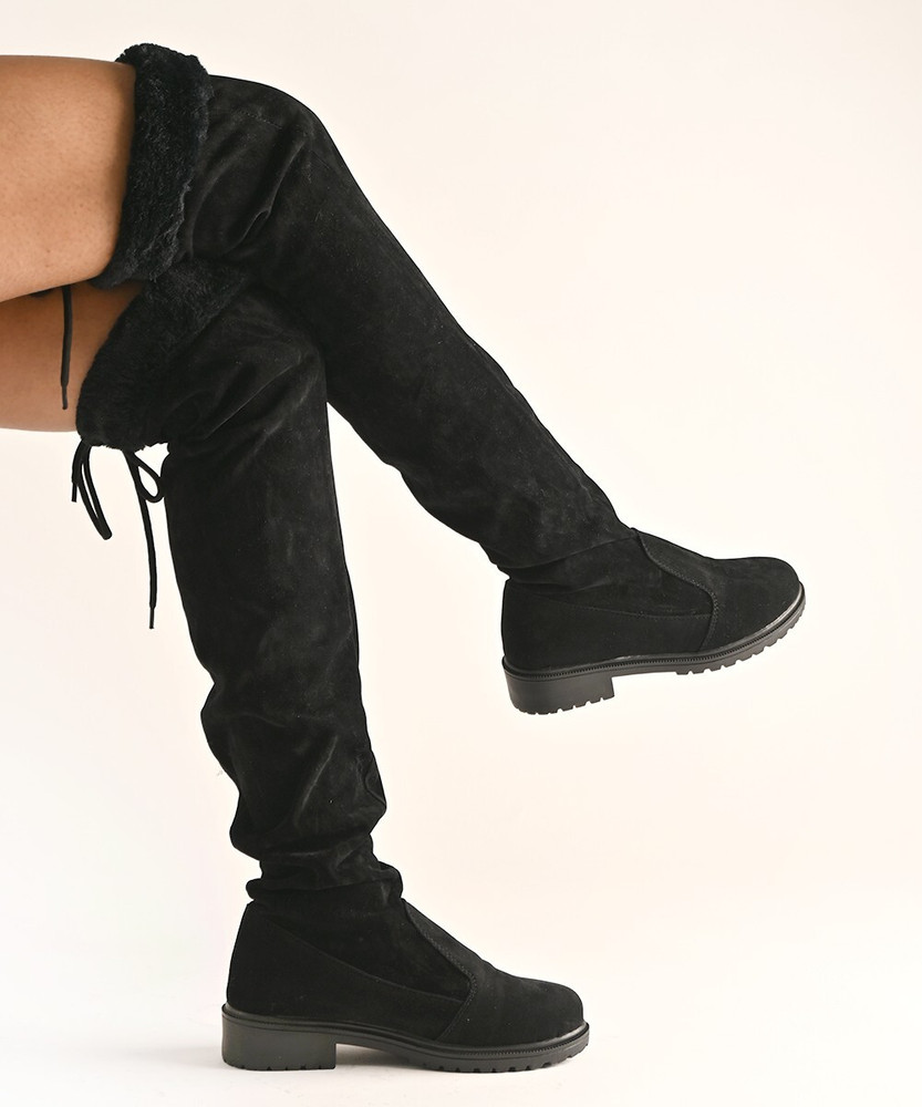 Street Style Store Fur on top over the knee boots Boots For Women