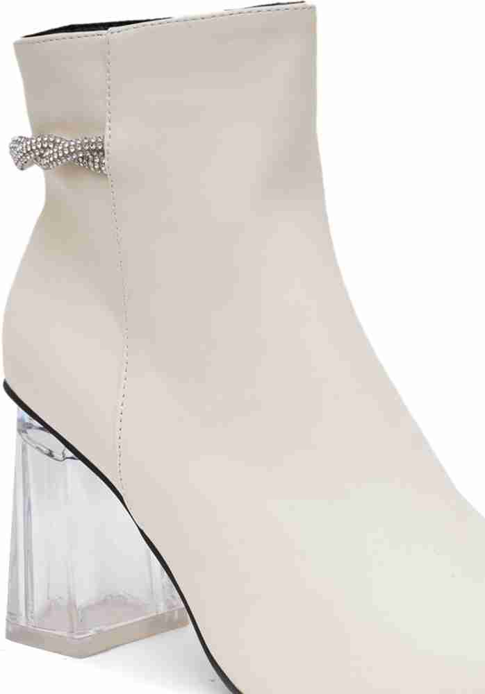 white boots clear heel