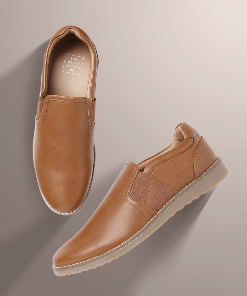 Tan leather slip on sneakers shop