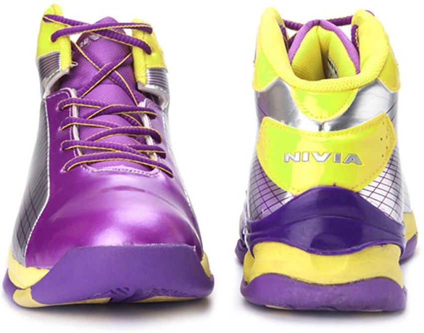 Purple and clearance yellow basketball shoes