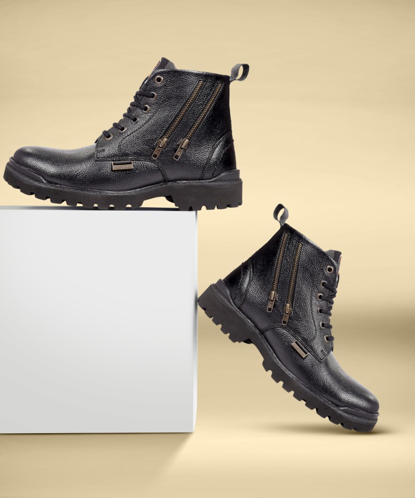 Bacca Bucci YORK Genuine Leather Boots with Zipper | Military Boots for Men