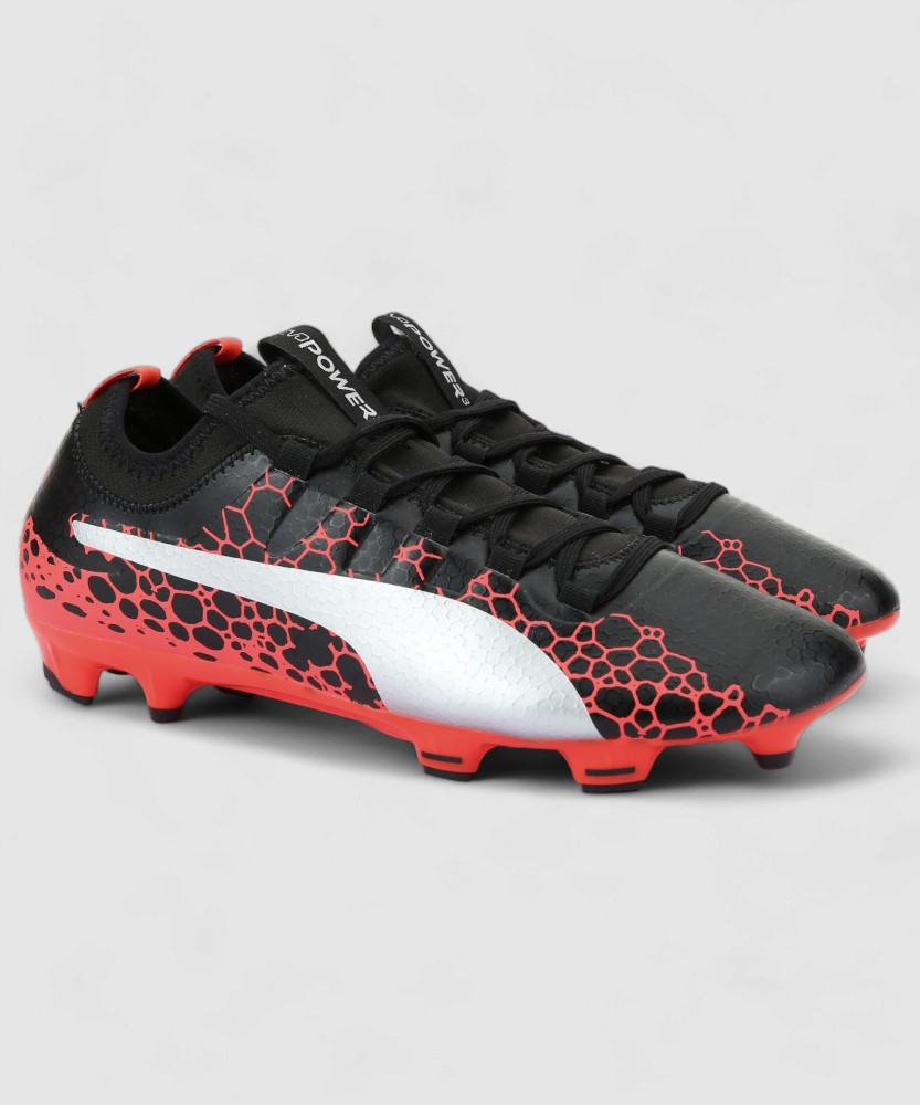 PUMA evoPOWER Vigor 3 GRAPHIC FG Football Shoes For Men Buy Puma Black Silver Fiery Coral Color PUMA evoPOWER Vigor 3 GRAPHIC FG Football Shoes For Men Online at Best Price Shop