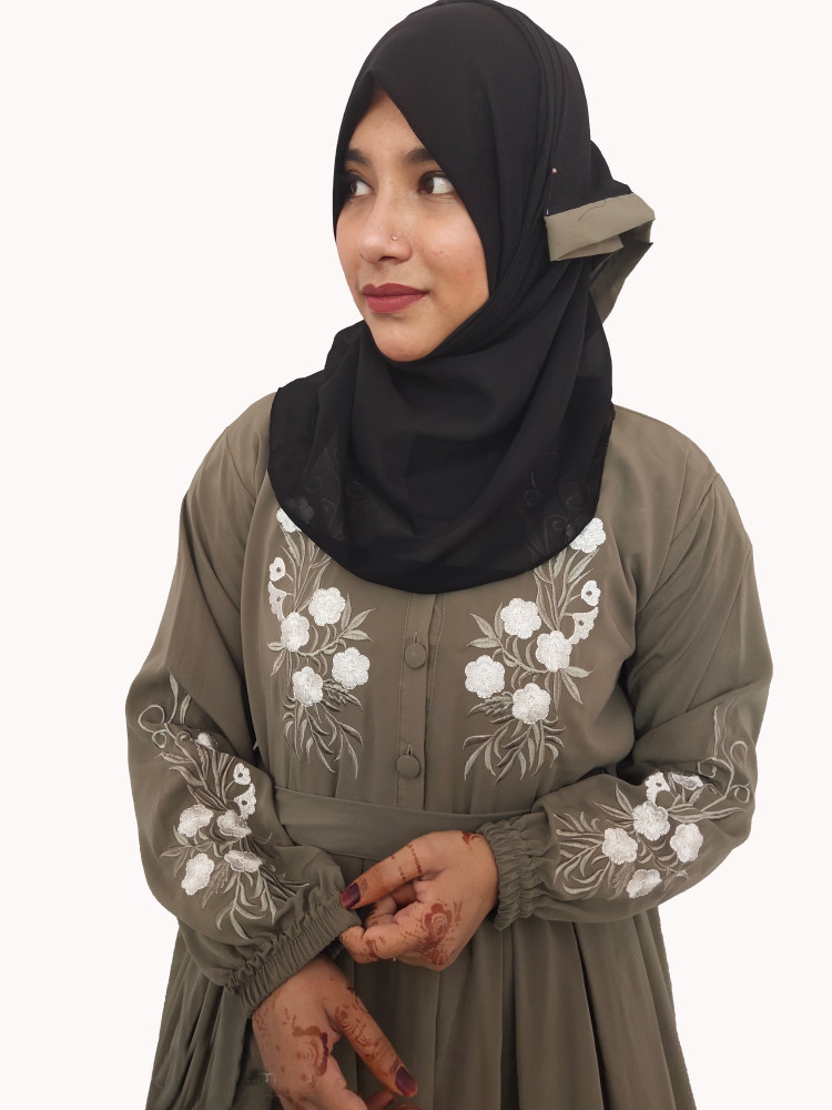 Har Women Clothing Khaki Abaya For Women with Embroidery Work