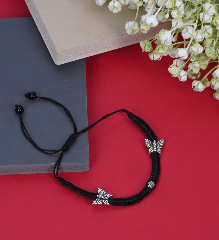 NIFTER Hand Knitted Adjustable Black Thread Payal Bracelet