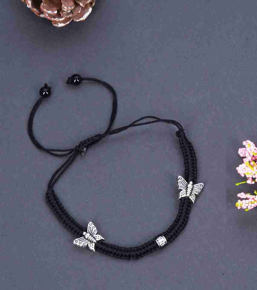 AKsells Silver Butterfly black Thread knot Anklet Bracelet Pattilu for