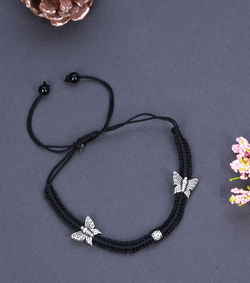 AKsells Silver Butterfly black Thread knot /Anklet Bracelet