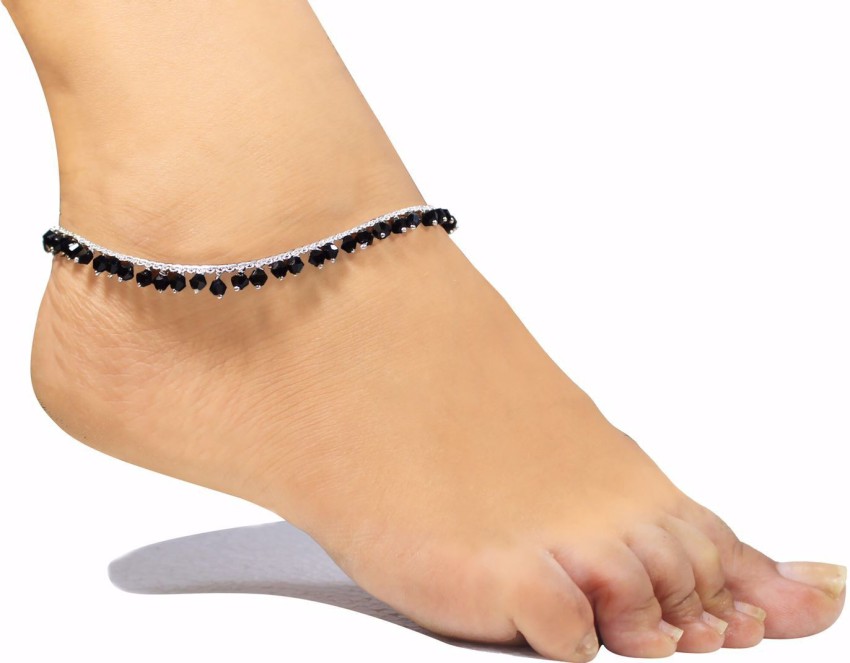 Indian Traditional Womens Black Thread Knot Evil Eye Anklets Set Of 3