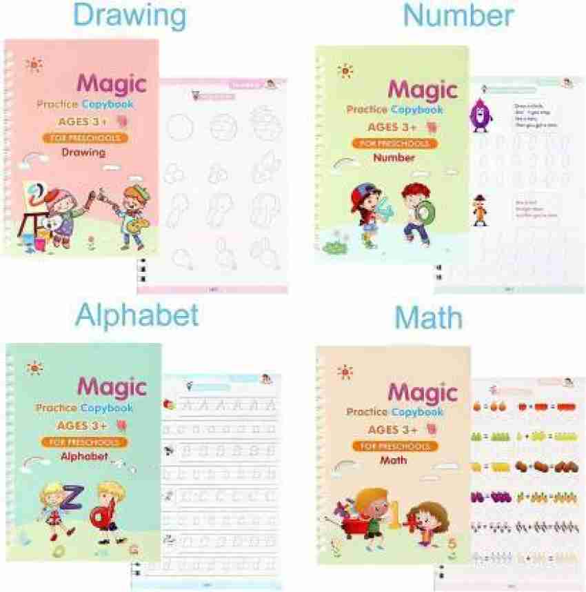 Magic Book 2 Set Combo for Kids (4 Books 1 Pen 1 Hand Grip 10 Refill)