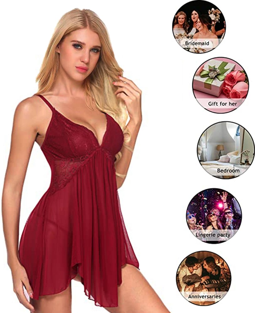 Babydoll Set Self Design Maroon Lingerie Set at Rs 150/piece, New  Mustafabad, New Delhi