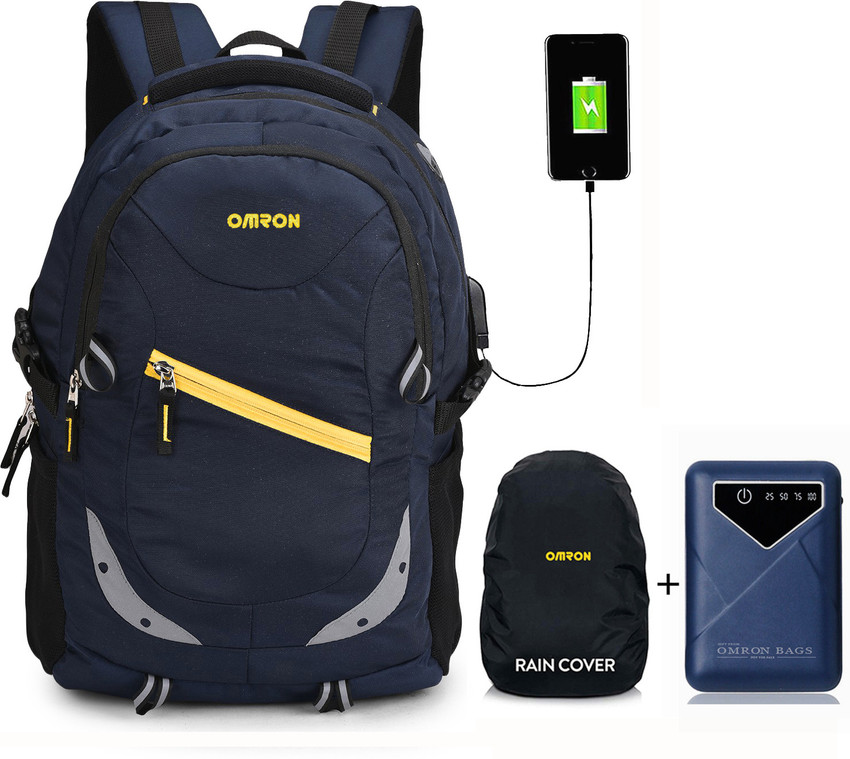 OMRON BAGS Smart Backpack With Ready to Charge for Office College Travel 30 L Laptop Backpack Blue Yellow Price in India Flipkart