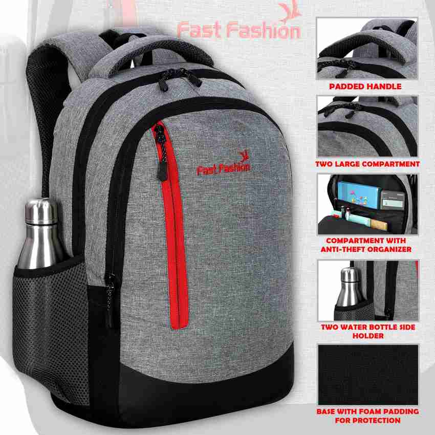 Fast Fashion 33L Water Resistant Bag Backpack for Laptop MacBook up to 15.6 inches for Office Travel College for Men and Women with 2 compartments Navy Blue 33 L Laptop Backpack Grey Price in India