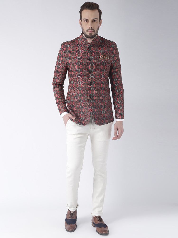 Hangup Printed Bandhgala Casual Men Blazer