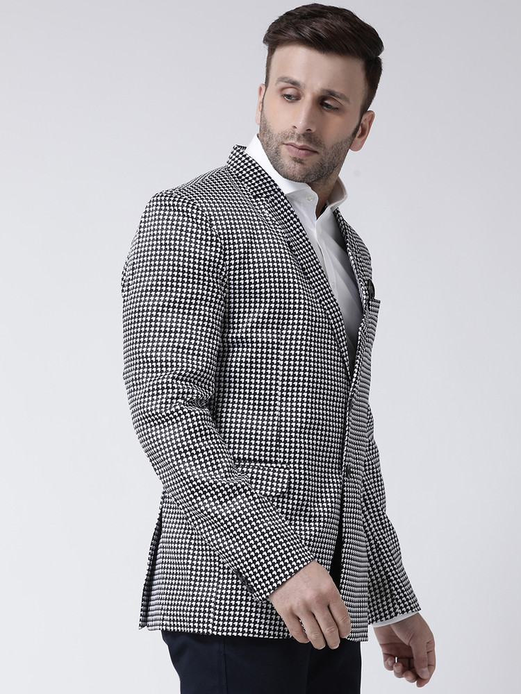 Black white check blazer mens online
