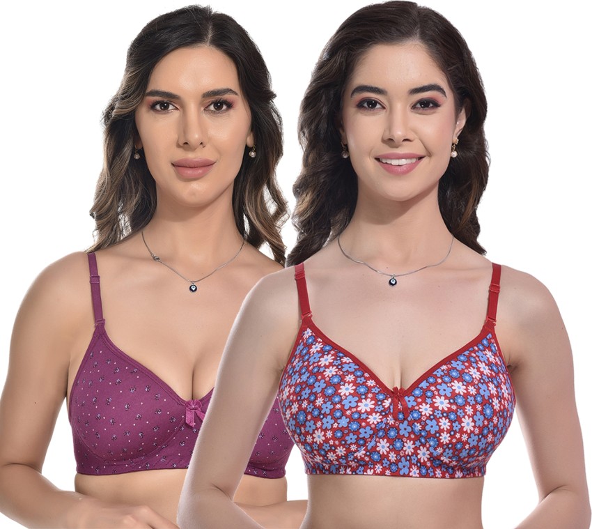 Buy FIMS Women Cotton Blend Bra Floral Print Padded Pack of 2 Purple Red  Women Everyday Lightly Padded Bra Online at Best Prices in India