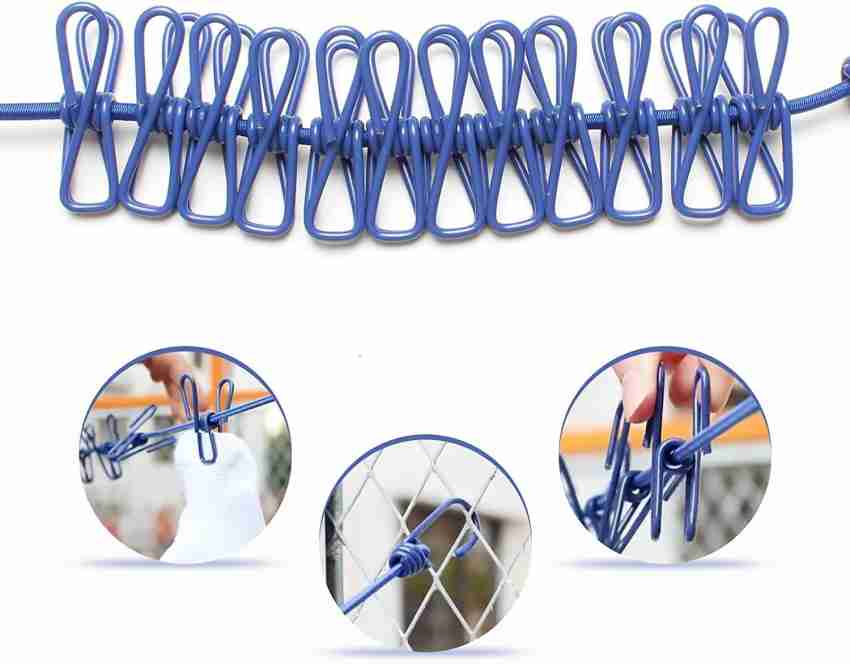 MYORA Cloth Drying Rope with Hooks Elastic Cloth Hanging Rope with 12 Clips Cloth  Rope Plastic, Steel Retractable Clothesline Price in India - Buy MYORA Cloth  Drying Rope with Hooks Elastic Cloth