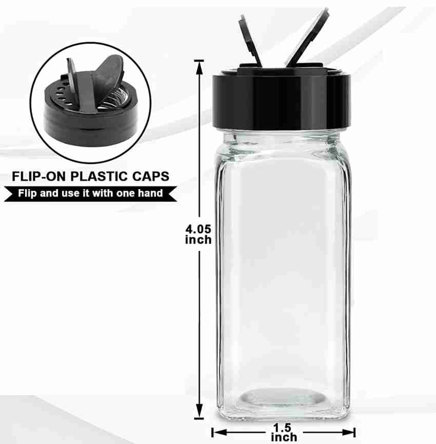 120 ml Clear Glass Square Spice Jar with Black Sifter Two Sided Sifter Cap