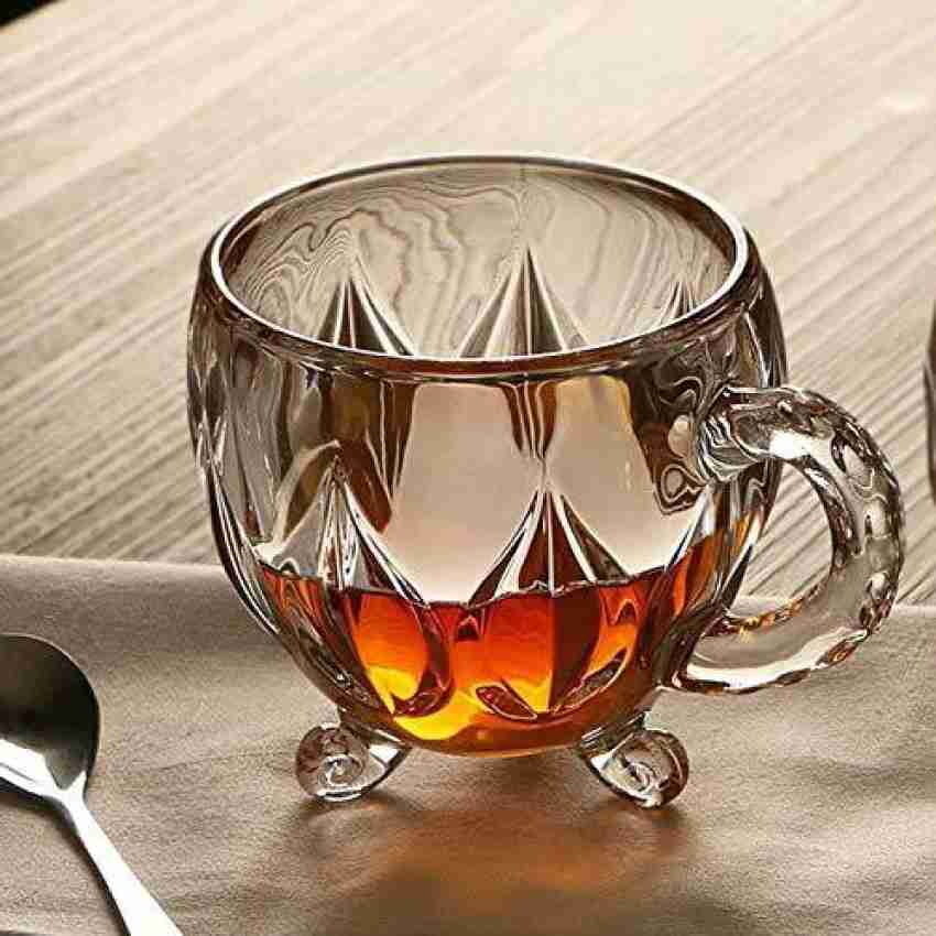 PAWNAM Pack of 6 Glass Crystal Clear Toughened Glass Coffee Mug