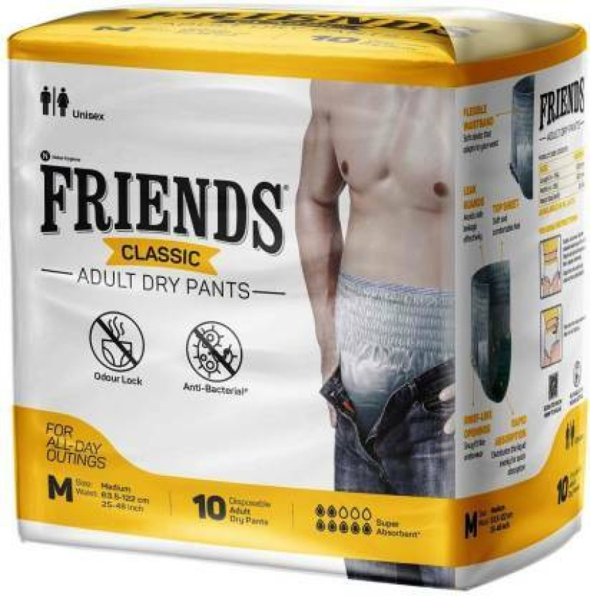 Friends Classic Adult Diapers Pants Style  10 Count Medium with odour  lock and AntiBacterial Absorbent Core Waist Size 2548 inch  635122cm   Amazonin Health  Personal Care