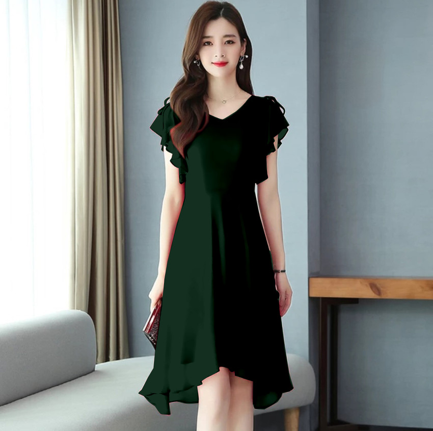 VM STUDIO Women High Low Dark Green Dress Buy VM STUDIO Women