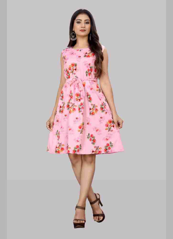 Buy online Pink Floral Print Sleeveless A-line Dress from western wear for  Women by Indian Fashionista for ₹449 at 70% off
