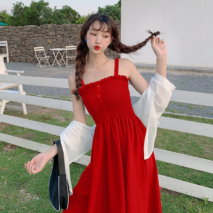 Red dress korean style online