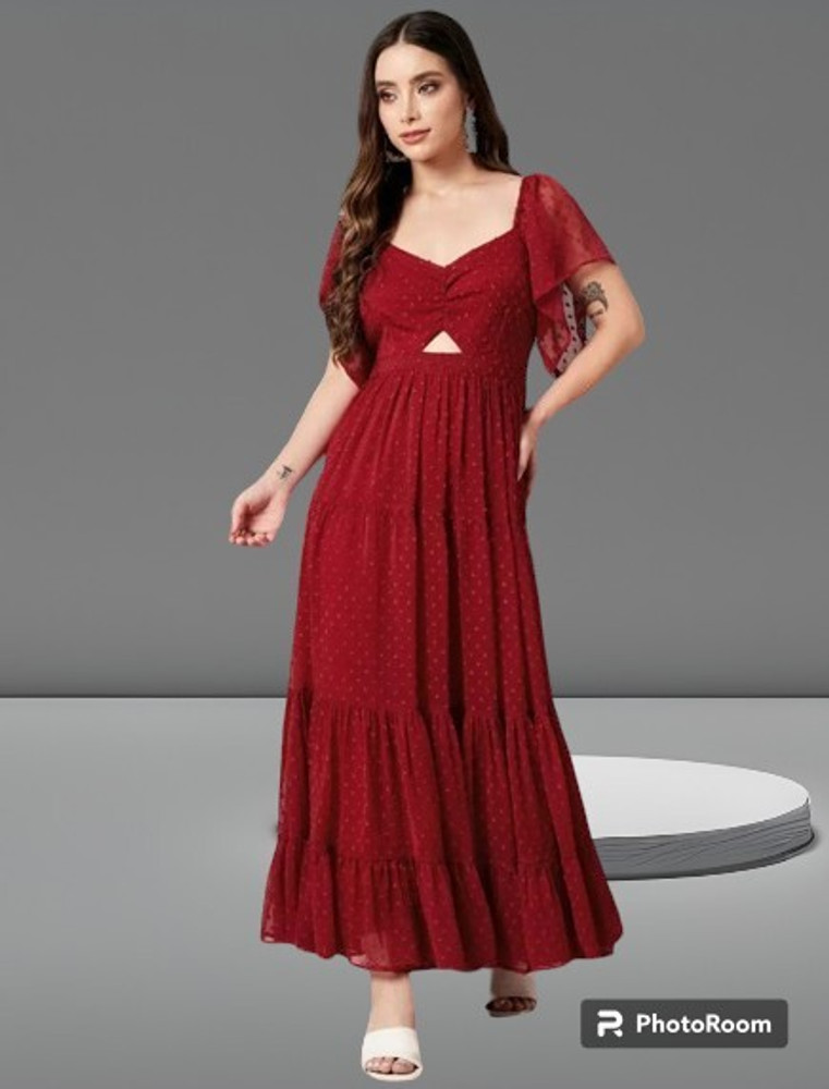 Fit and flare maroon dress top