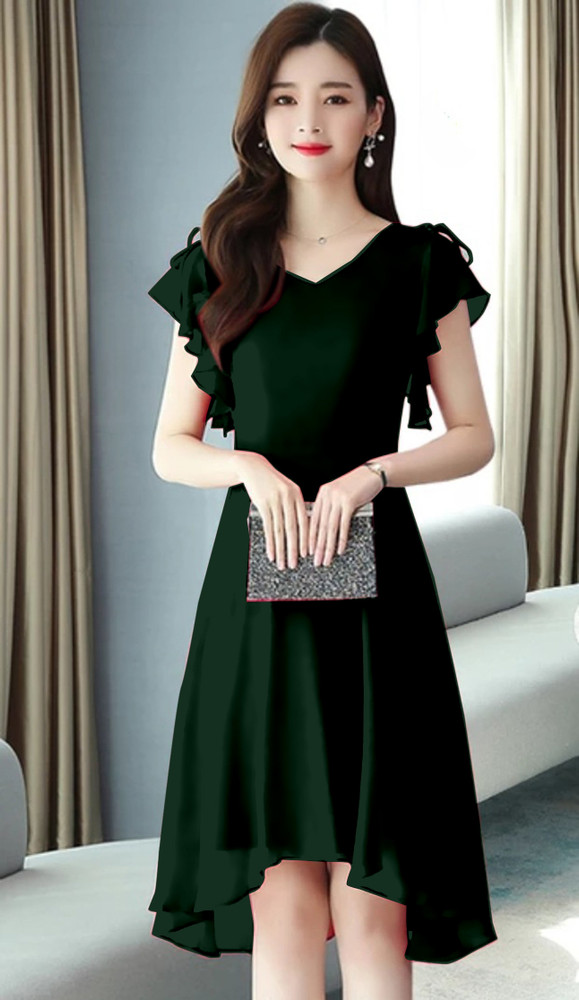 VASTRALAY Women High Low Dark Green Dress Buy VASTRALAY Women