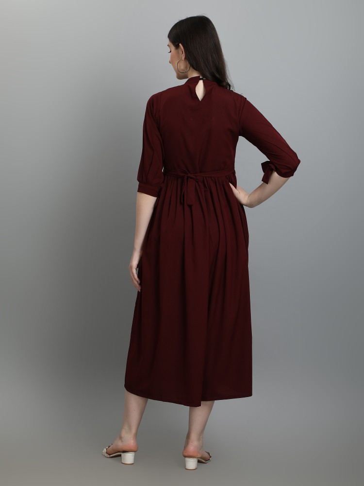 Prime Mart Women Fit and Flare Maroon Dress - Buy Prime Mart Women Fit and Flare  Maroon Dress Online at Best Prices in India
