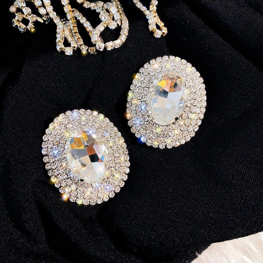 Korean Gold Plated Rhinestone Drop Korean Earrings Party  Wedding Wear For  Women  Girls Cubic