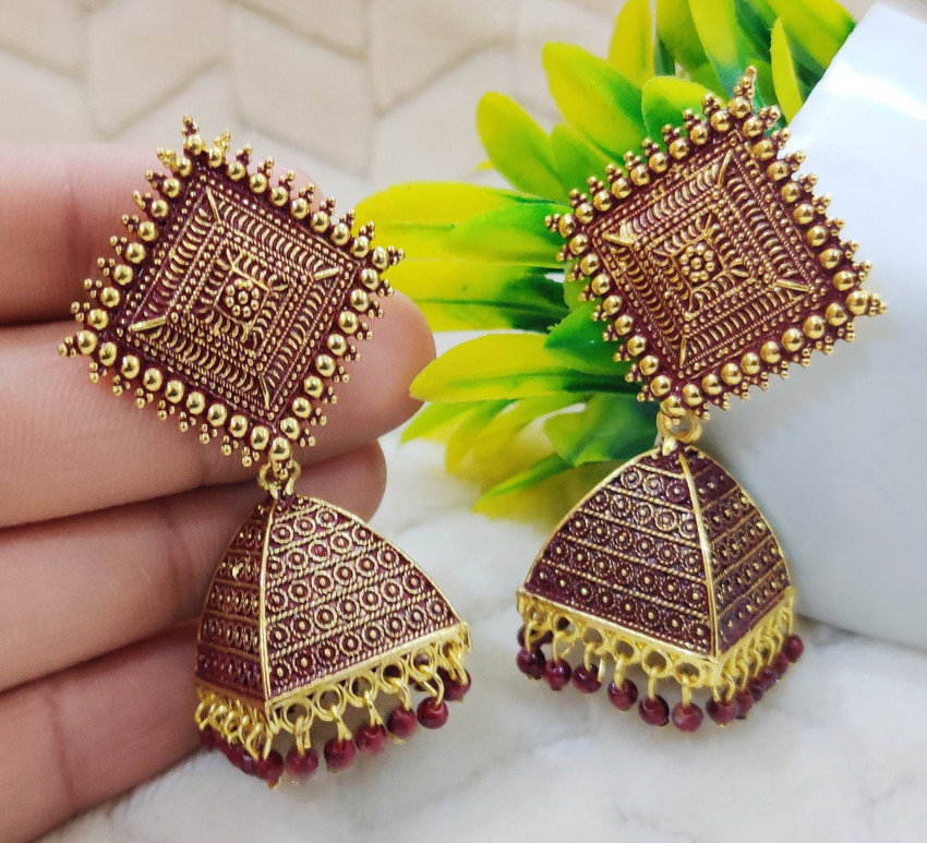 Flipkart Buy JEWERICHE Elite Traditional Design Maroon Color Square Kundan Jhumka Earring Alloy Jhumki Earring Online at Best Prices in India
