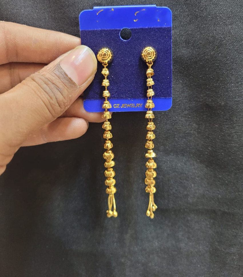 Ansh Enterpris Fashion Hanging Sui Dhaga Earring for Women and Girls Crystal Brass Huggie Earring