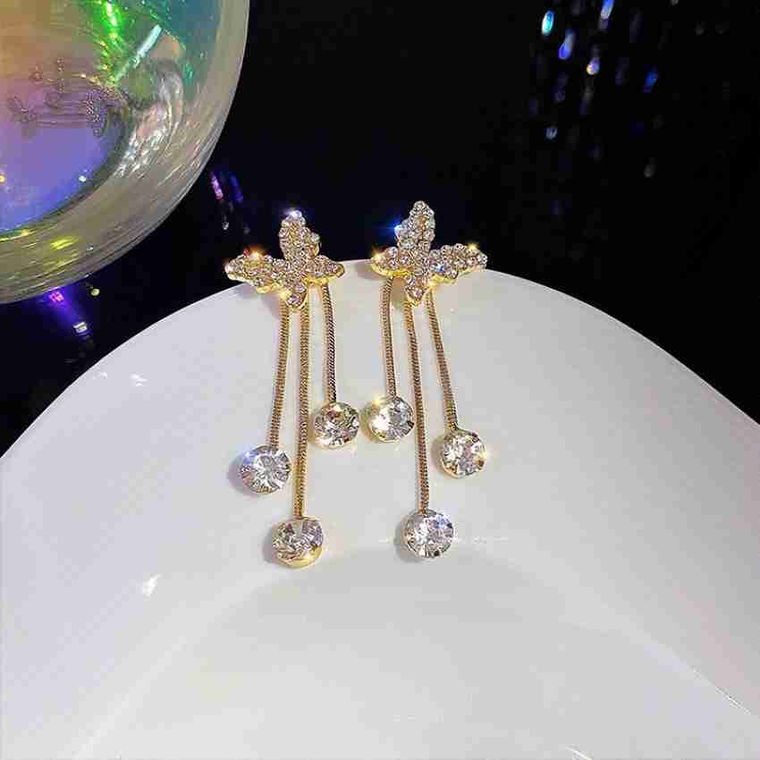 Arzonai needle creative zircon chain tassel earrings temperament