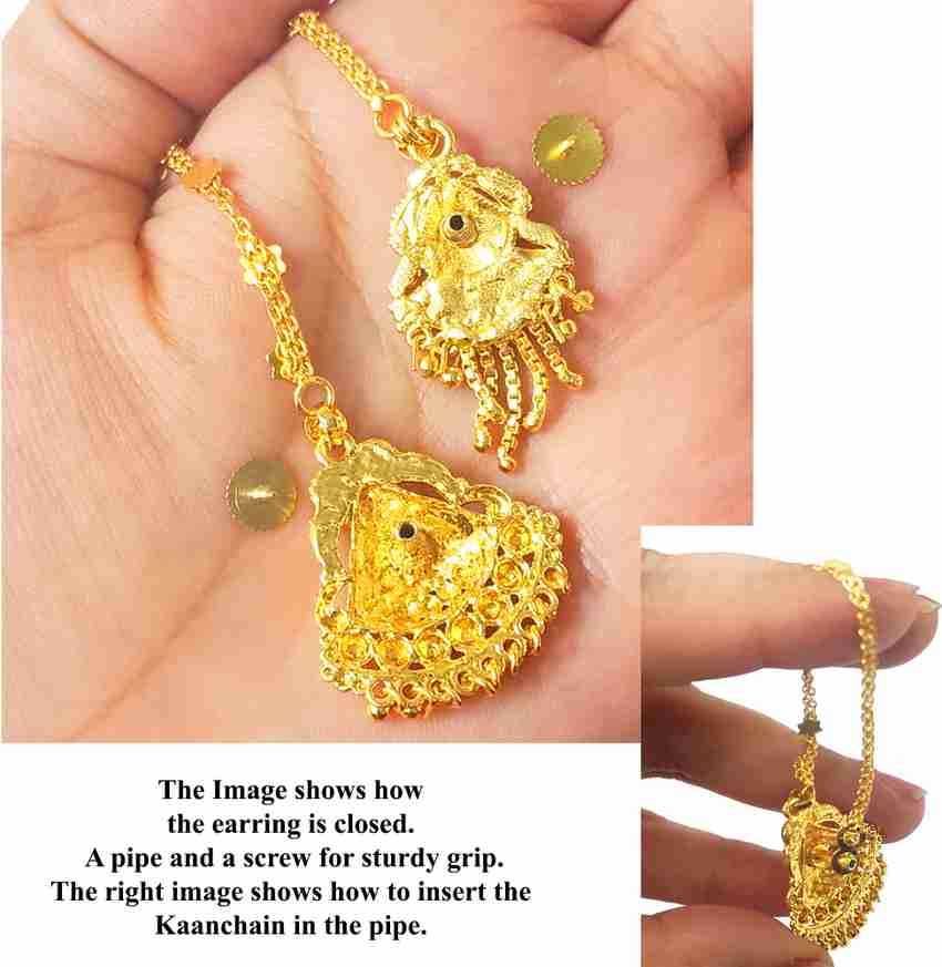 GoldNera Gold Plated Necklace and Kaan Chain Earrings for Women Wedding Jewellery Gold plated Plated Brass Necklace Price in India Buy GoldNera Gold Plated Necklace and Kaan Chain Earrings for Women W...