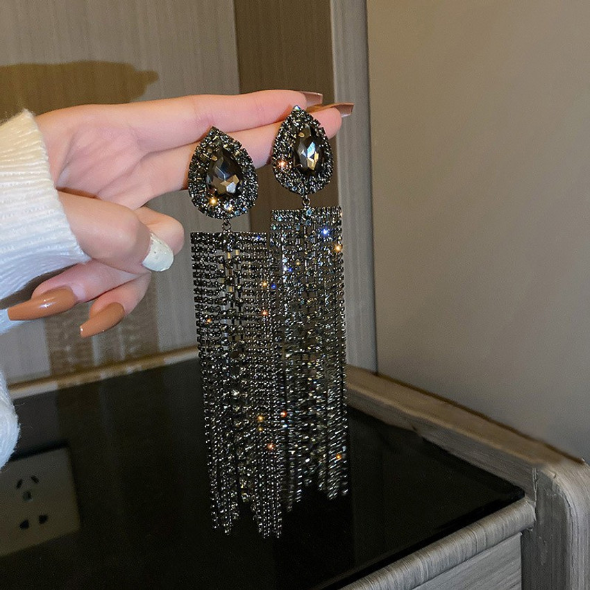 Long rhinestone earrings discount