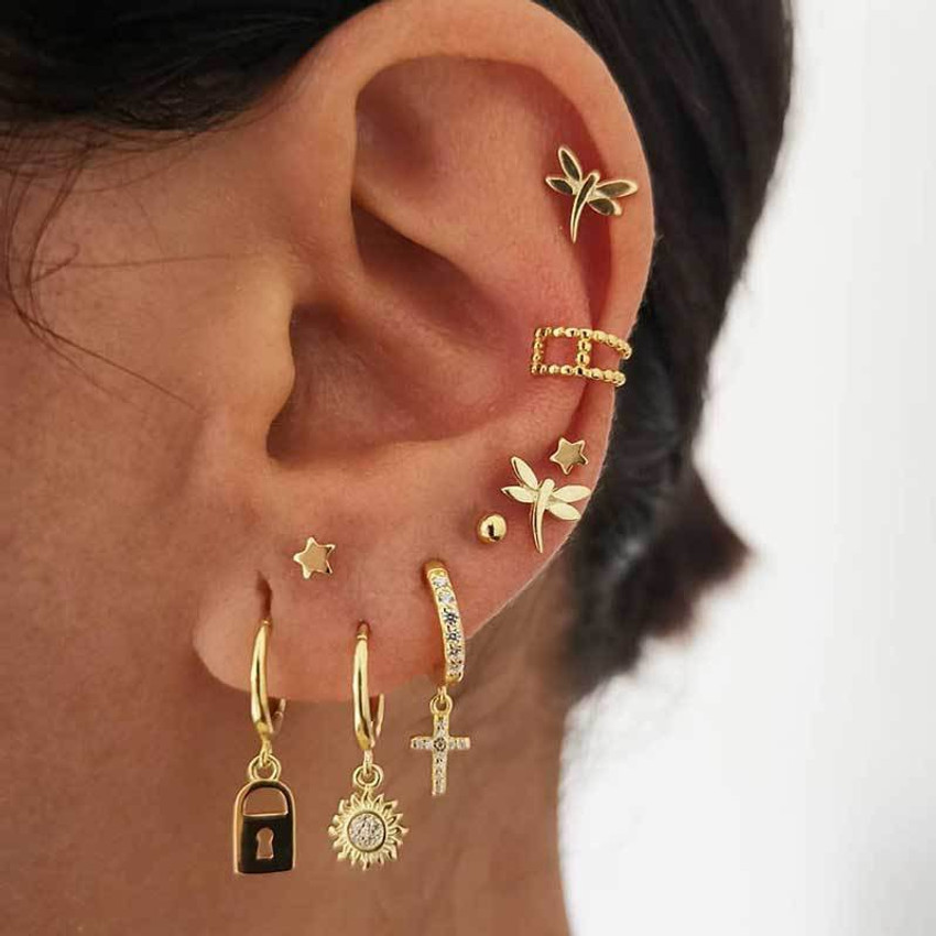 Flipkart Buy Arzonai gold plated crystal earrings Piercing set street fashion cross earrings 9PCs Metal Earring Set Online at Best Prices in India