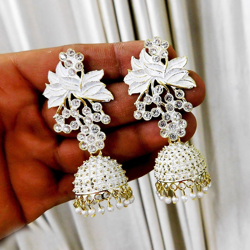 White jhumka best sale earrings