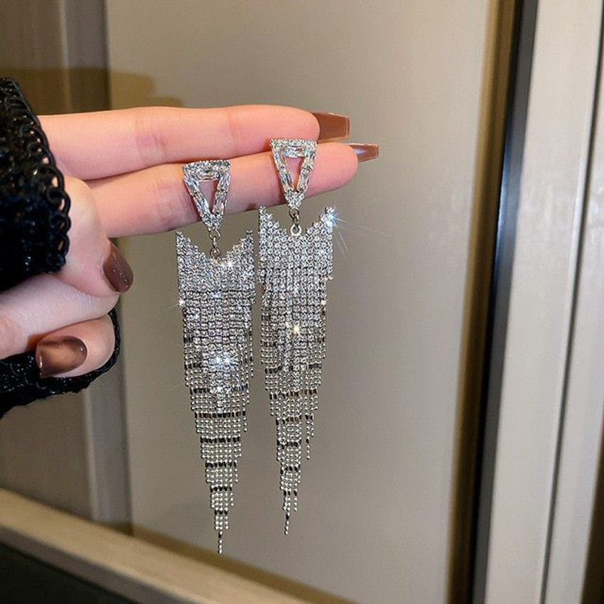 Diamond tassel earrings discount
