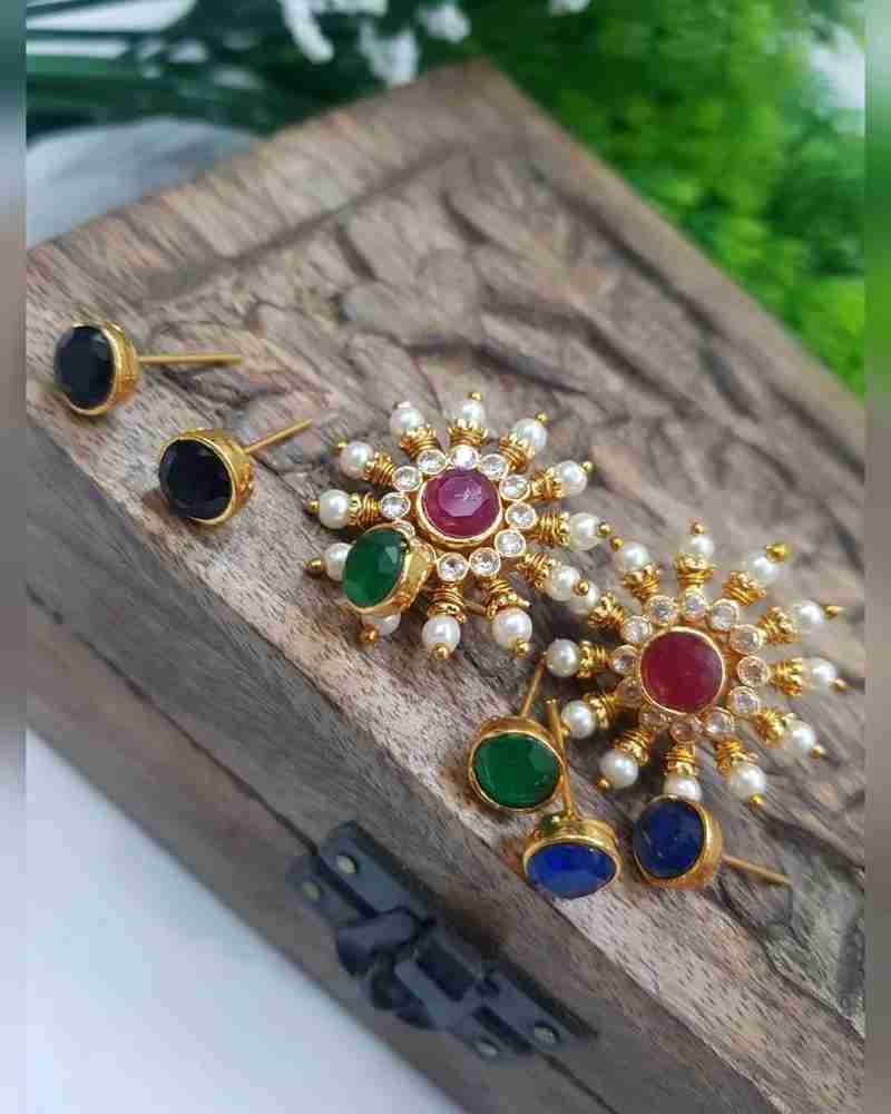 Gold earrings discount with changeable stones
