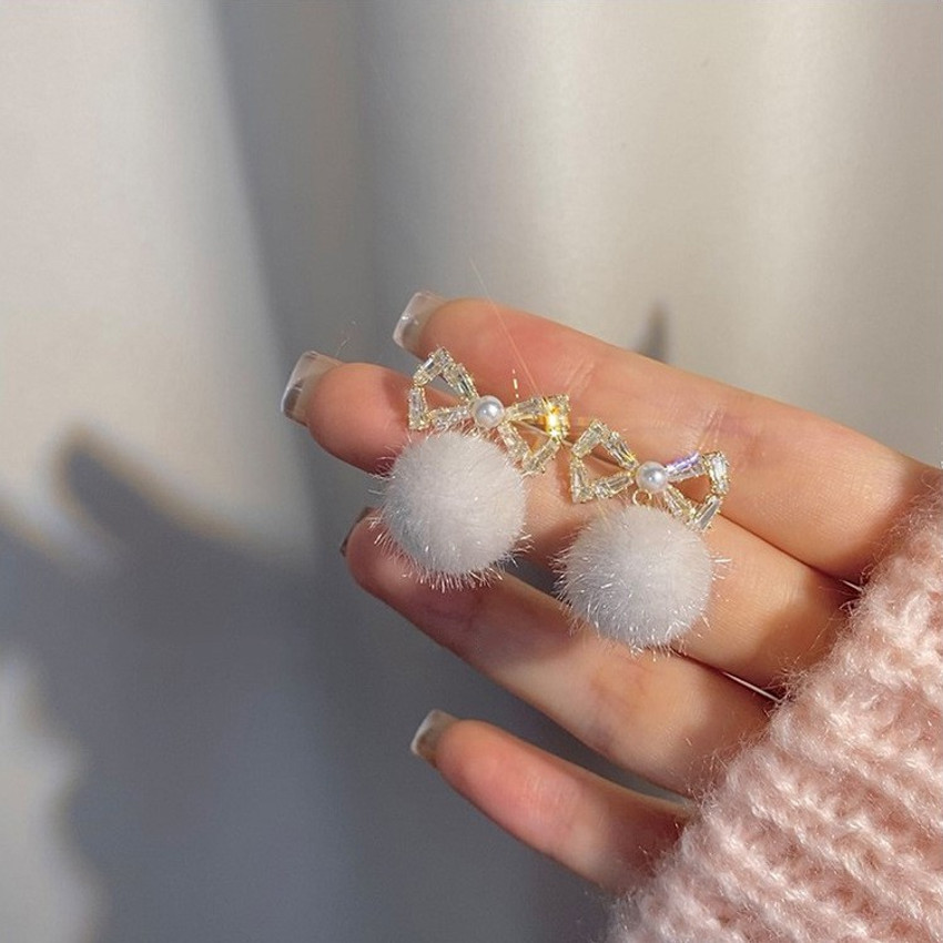 Flipkart Buy Arzonai pom pom earrings women s high end earrings simple cute plush bow earrings Metal Earring Set Online at Best Prices in India