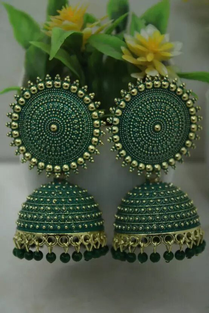 Green colour jhumka on sale