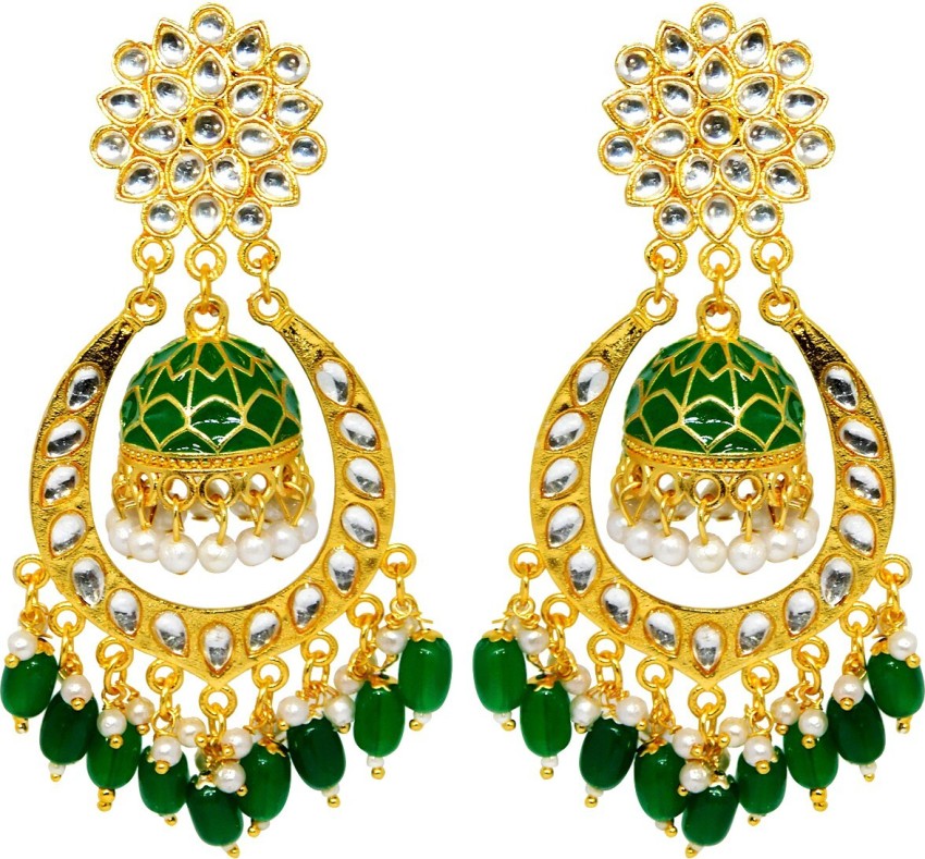 Light Mint Green Meenakari Earrings with Tikka for Wedding  FashionCrabcom