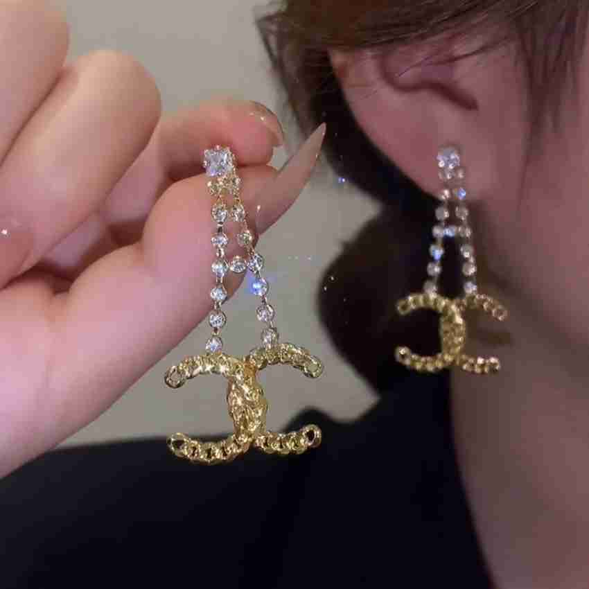 Arzonai needle creative zircon chain tassel earrings temperament