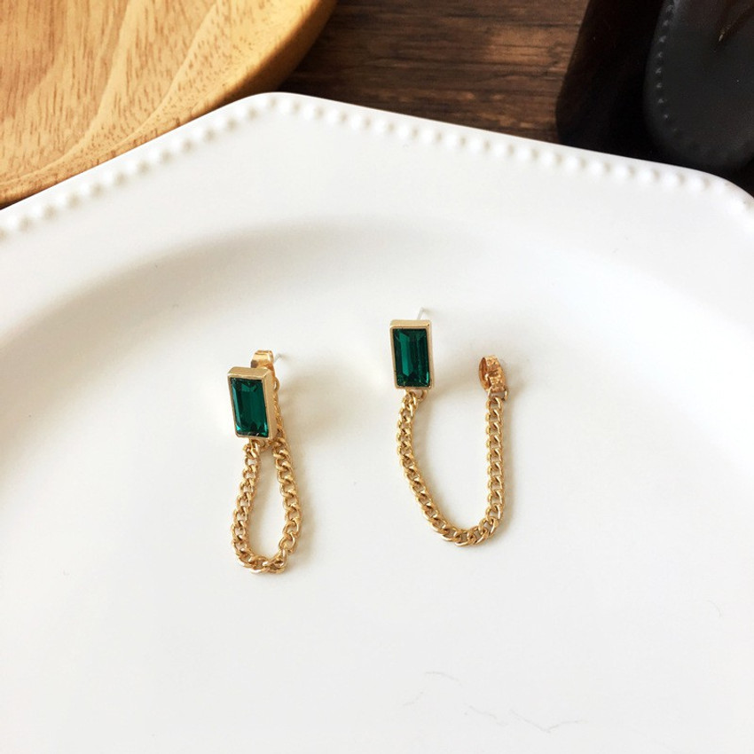 Flipkart Buy Arzonai retro fashion square emerald earrings personality simple back hanging chain Metal Tassel Earring Online at Best Prices in India