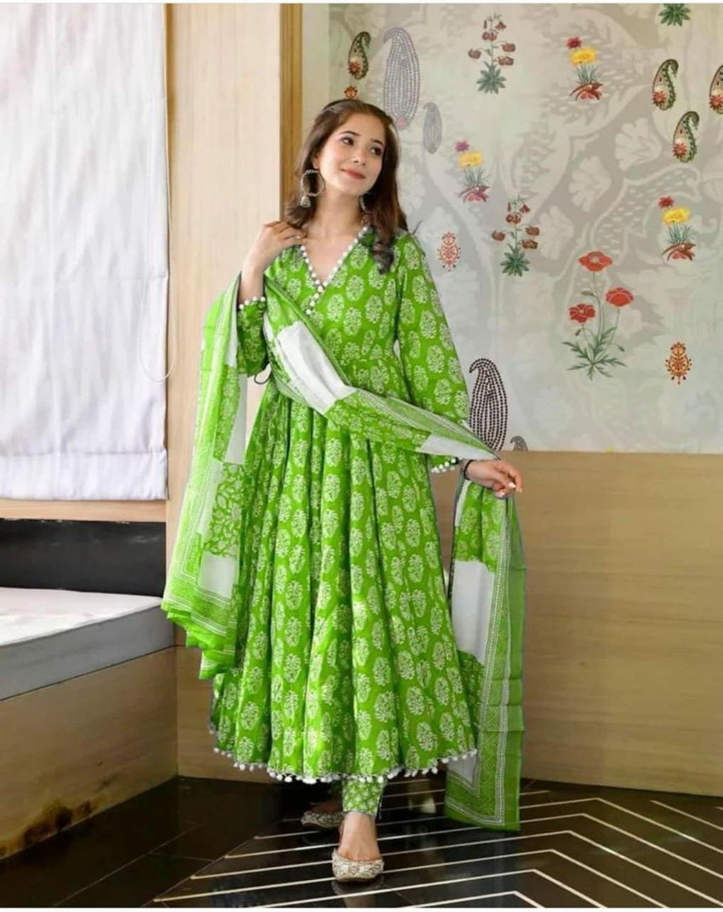 Meetara Creation Polka Print Anarkali Kurta Bottom Dupatta Set