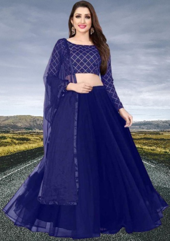 Navy blue color georgette plain lehenga choli with unstitched blouse and  dupatta